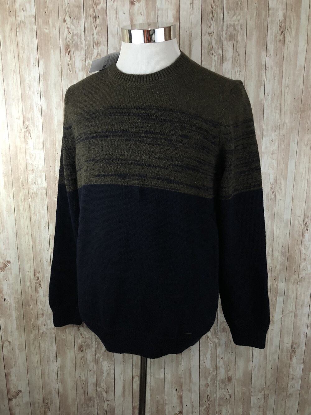 Colins Sweater Mens XS Wool Color Block Green Blue Sweatshirt Pullover N65